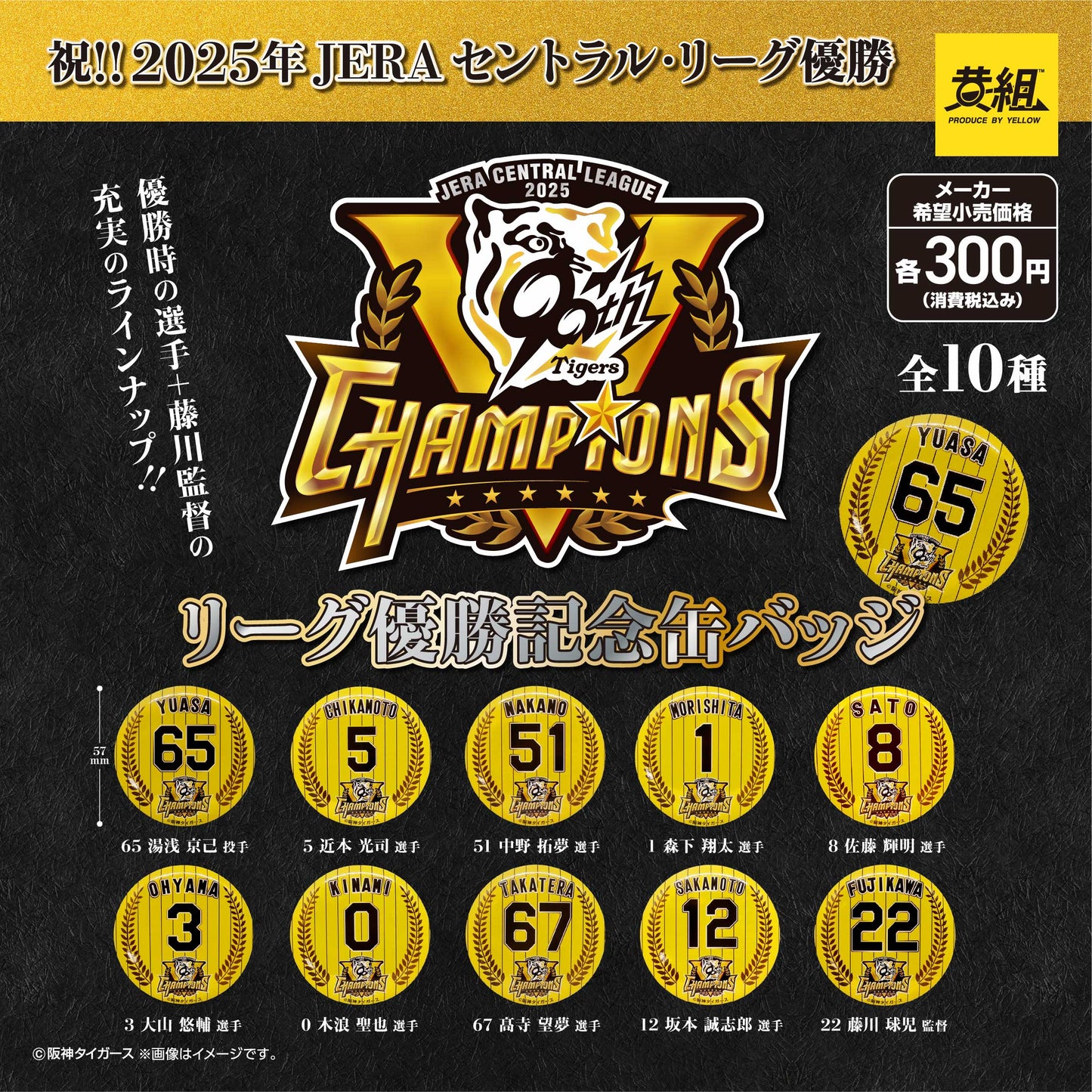 阪神タイガース JERA セントラル・リーグ優勝記念缶バッジ(全10種・ランダム)
